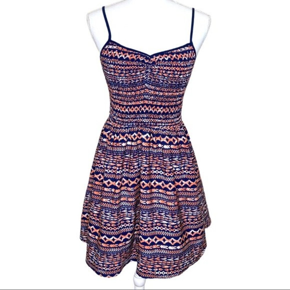Mason & Mackenzie Smocked Geometric Print Skater Dress Multicolor Size Medium